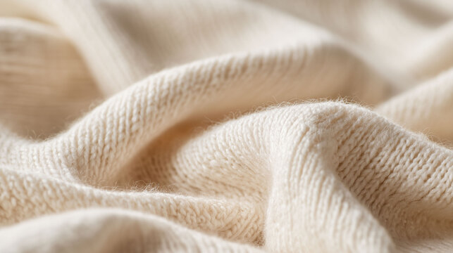 Close-up of warm and cozy ivory wool sweater background