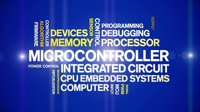 Microcontroller animated word cloud-text design animation tag kinetic typography seamless loop.