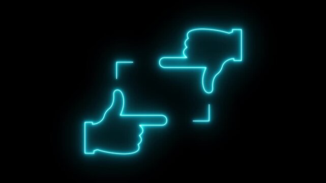 glowing neon Hands Photo Frame Icon Isolated on black Background. Hand making Picture Taking Photo Gesture Sign, representing photography composition and visual arts in flat design. 4k video animation