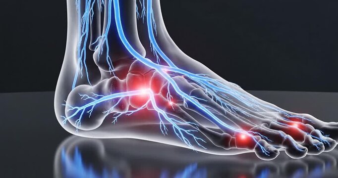 Human foot pain and nerve anatomy.