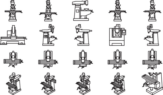 Industrial machinery icons create a striking pattern, perfectly illustrating the complex tools essential for modern manufacturing. Showcasing precision and industrial aesthetics.