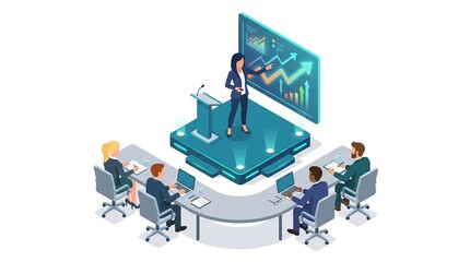 Obraz premium Isometric illustration of business startup pitching to investors