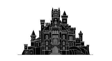 Obraz premium Black Silhouette of a Medieval Castle on White Background