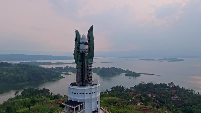 Stunning landscape of iconic west java landmark featuring traditional weapon sculpture