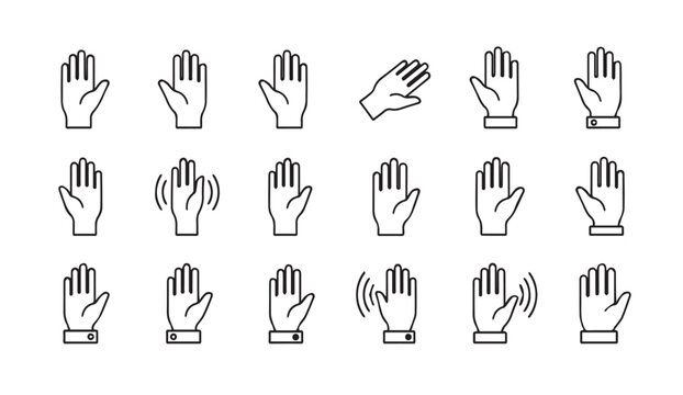 Collection of hand icons with various gestures and poses on a white background