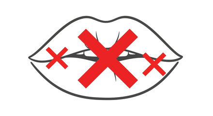 Obraz premium No talking, silence, quiet, lips icon, vector symbol, red cross, no speech
