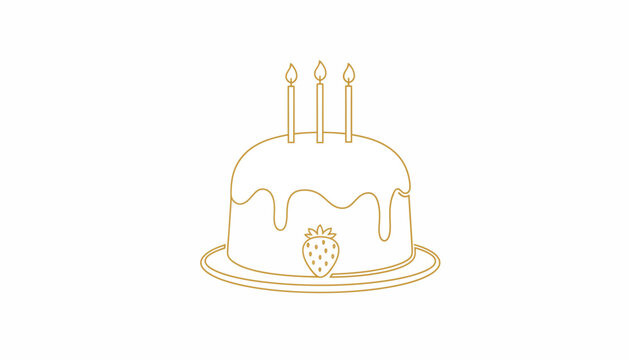 Golden birthday cake icon, vector celebration symbol, cake with candles, dessert logo