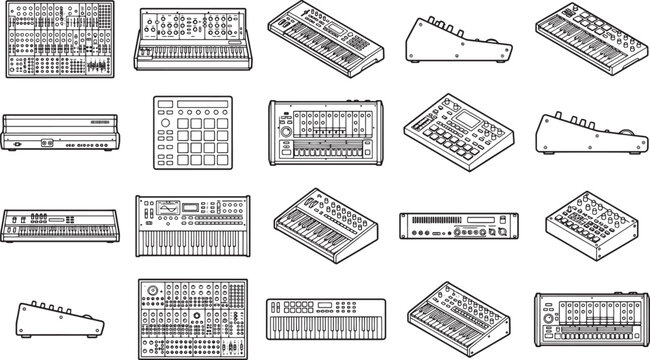 Assortment of Electronic Music Production Equipments in Various Angles 