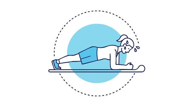 Woman doing core plank stability exercise vector illustration