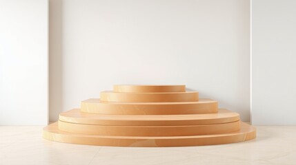 Naklejka premium Minimalist stage design. Circular platforms stacked, beige color scheme, clean backdrop. Ideal product display, presentation space.