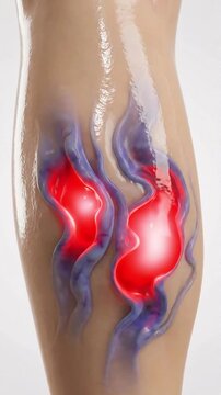 Varicose vein blood pooling leg medical pain, swollen leg vascular circulation concerns, vein blood pooling in leg with varicose changes causing pain, medical vascular circulation