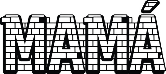 Mamá Spanish word typography with brick wall texture, black and white mother's day vector lettering, urban graffiti style brickwork text design © Muhammad