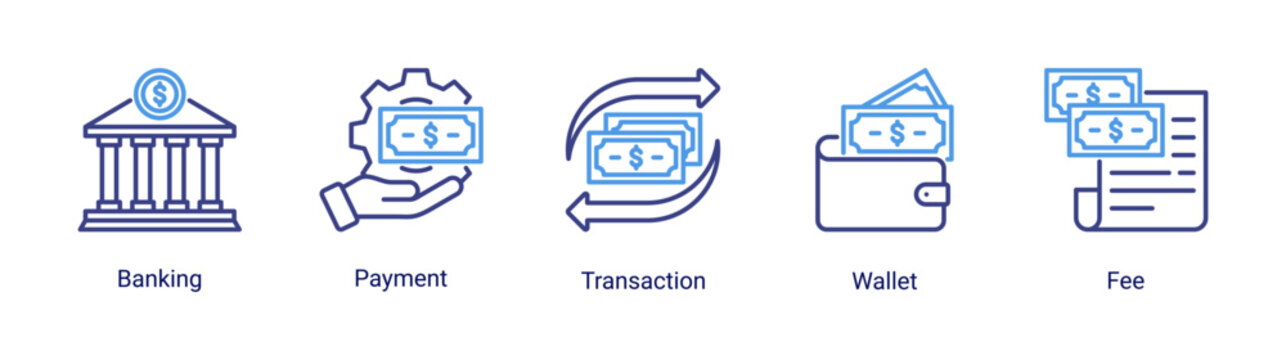 Banking icon set featuring payment,transaction,wallet,and fee icons.Suitable for fintech apps and digital financial services.