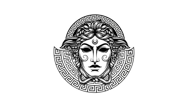 Medusa Head Symbol, Greek Mythology Icon, Ancient Greece Emblem