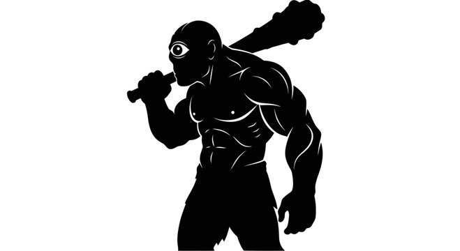 Muscular Cyclops Warrior Silhouette with Club