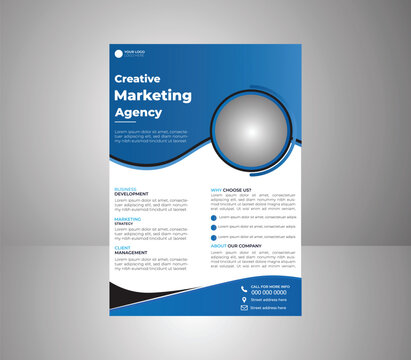Marketing agency flyer template, modern business brochure, blue corporate design, vector marketing materials