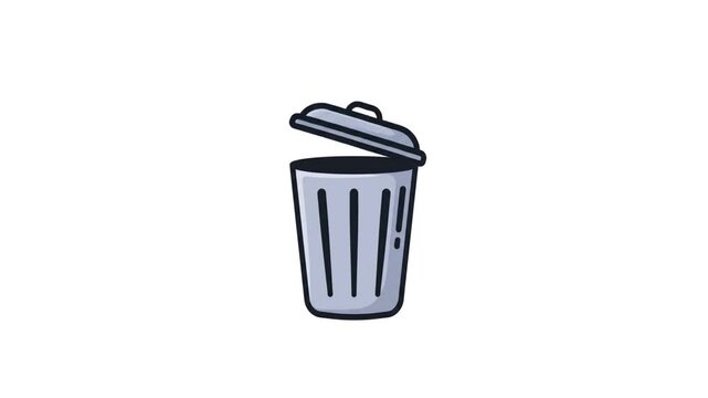 A simple, stylized illustration of a gray trash can with its lid slightly ajar, set against a plain white background.