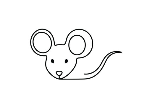 Continuous line art illustration of a cute mouse head