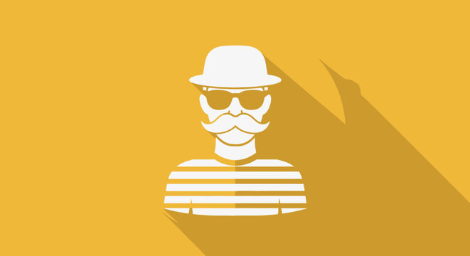 A stylized illustration depicts a mischievous thief with a striped shirt hat and sunglasses