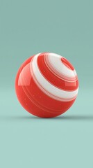 A shiny sphere with red and white swirling patterns set against a solid minimalist teal background