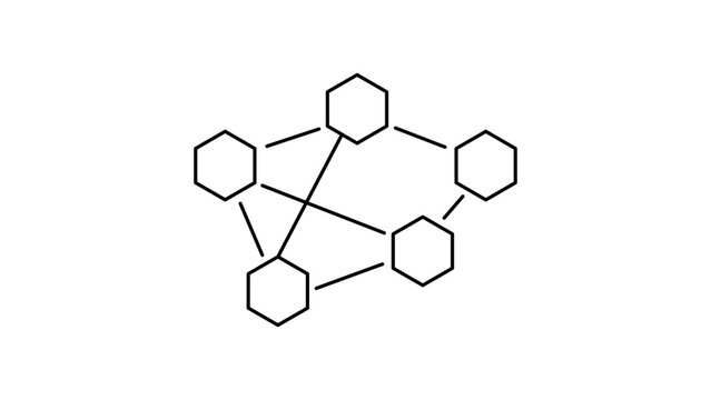 Service Mesh Network Vector Icon with Interconnected Hexagons and Editable Stroke. Minimalist Black Line Illustration on White Background for Technology, Data, and Connectivity Concepts.
