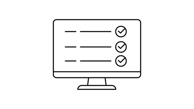 Minimalist Monitor Screen with Checklist and Green Checkmarks Vector Icon. Editable Stroke Illustration for Task Management, Status Updates, Online Surveys, and Digital Productivity Apps.