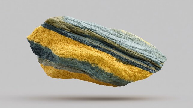 A Split View of Layered Natural Stone Fragment Isolated on a Clean Grey Studio Background