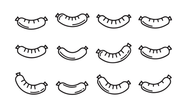 Sausage icons in a clean line art style on a white background for food concepts