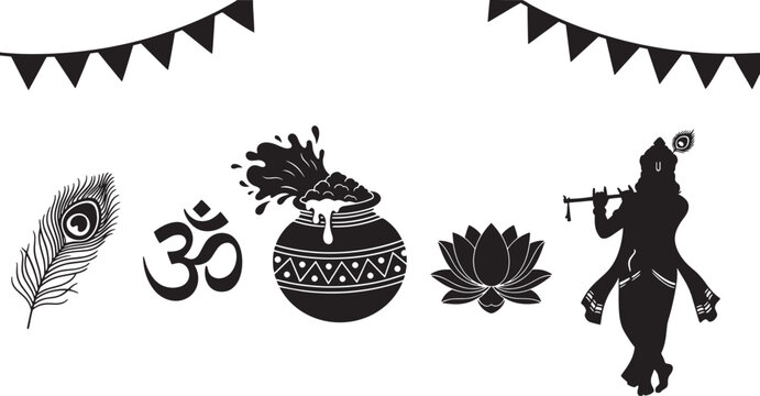 Black hindu icons and symbols .