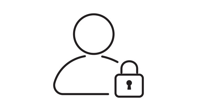 Protected Individual Sign-in and Account Guarding Symbol. Thin Outlined Illustration of a Personal Avatar Linked with a Lock for Cybersecurity Verification and Access Authentication.
