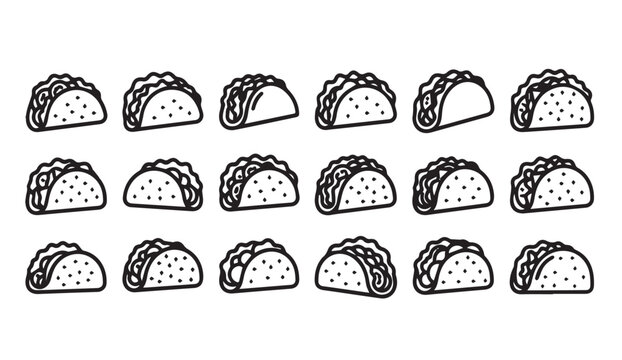 Taco Pattern on White Background Simple Outline Illustration