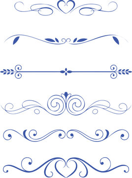 Collection of six blue decorative flourishes and dividers