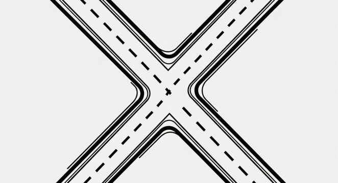 Crossroads intersection of roads forming an X shape.