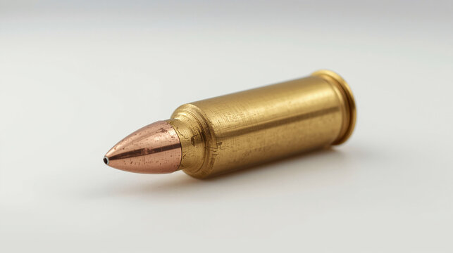 Isolated 45 ACP cartridge features a brass case and lead bullet, specifically designed for handguns and pistols, displayed on a transparent background.