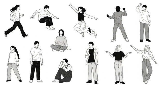 Collection of diverse people in various dynamic poses and activities.