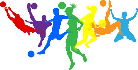 Soccer football player male and female colorful silhouette outlines men and women group © Christos Georghiou