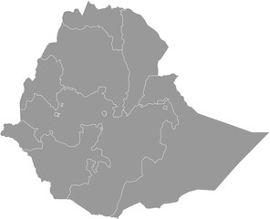 Obraz premium Gray Administrative Map of Ethiopia with White Regional Boundaries and Borders