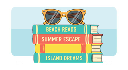 Stack of colorful books with sunglasses on top © Rangga