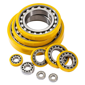 [Transparent Background PNG]Group of yellow and silver ball bearings