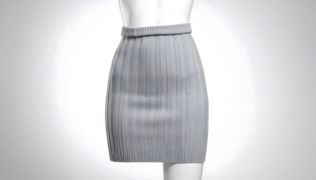 Knit skirt with form fitting ribbed fabric on ghost mannequin in a modern studio showing vertical textures and light shadows generative AI