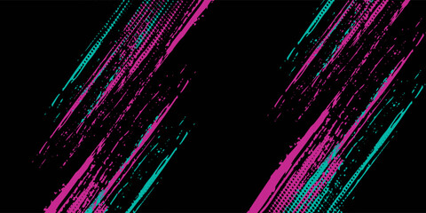 Grunge splash brush turquiose and pink in dark background. Trendy sport style grunge vector © Rayyan
