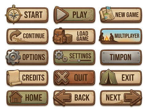 Adventure Theme Game Menu Button UI Set