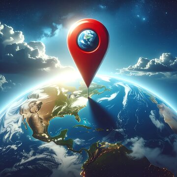 A red location pin with a small Earth inside points to North America