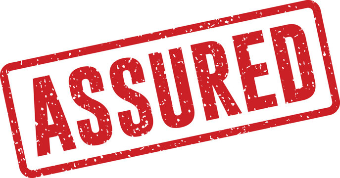 Red 'assured' stamp guarantee reliability and trust symbolism
