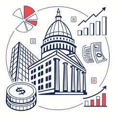 Fototapeta premium vector illustration of a capitol building with financial indicators and economic growth symbols high quality professional detailed modern elegant stylish clean crisp vibrant colorful digital creative