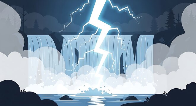 Electric stormy weather landscape scene.
