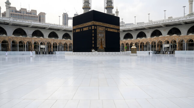 Iconic Kaaba in Makkah with Beautiful Marble Floor Architecture
