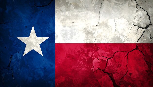 A distressed Texas state flag with cracks