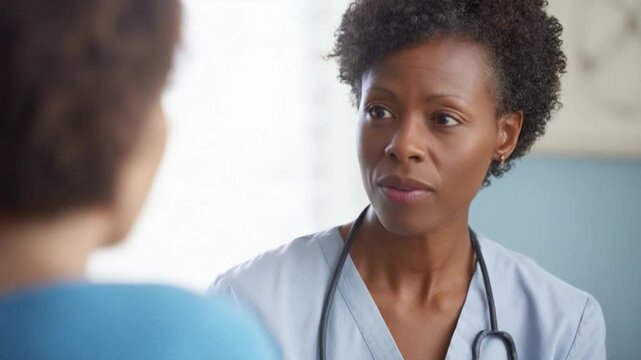 Doctor Consultation: An attentive female medical professional engages in a focused consultation with a patient, demonstrating care and expertise within a clinical environment.