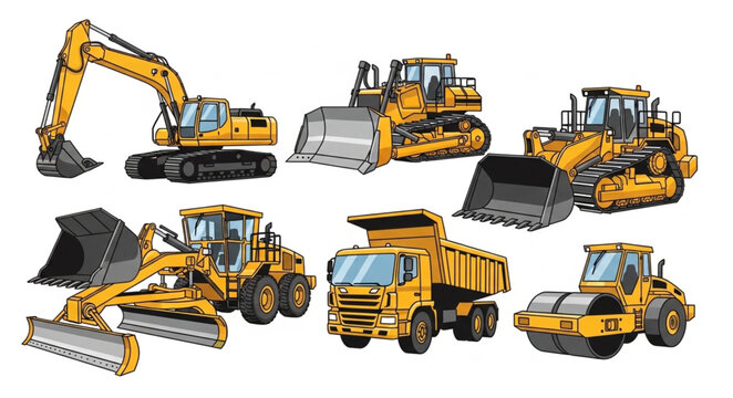 Collection of Construction Heavy Machinery Vehicles.